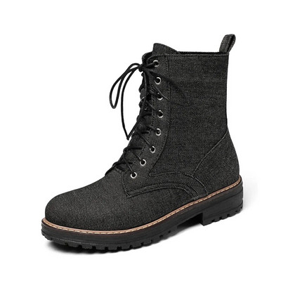 2023. aasta uued poolsaapad, naiste kingad, naturaalne teksakangast platvorm, lühikesed saapad, pitsad, paksud kontsad, saapad, sügis, talv Botas de mujer