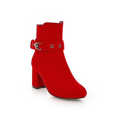 Suure suurusega ümmargune nina kandiline konts naistele saapad Mood Pandlaga Poolsaapad Naiste kingad Tõmblukk Odavad kõrge kontsaga saapad, naine 31-43