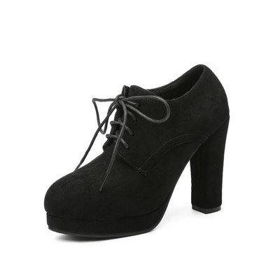 Kvaliteetne uus Flock Square Heel Naiste pumbad Mood Elegantne Naiste Sügisplatvorm Kõrged kontsad Kontorikingad Töökingad 34-43