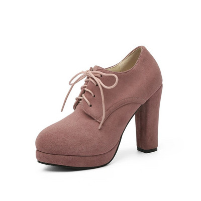 Kvaliteetne uus Flock Square Heel Naiste pumbad Mood Elegantne Naiste Sügisplatvorm Kõrged kontsad Kontorikingad Töökingad 34-43