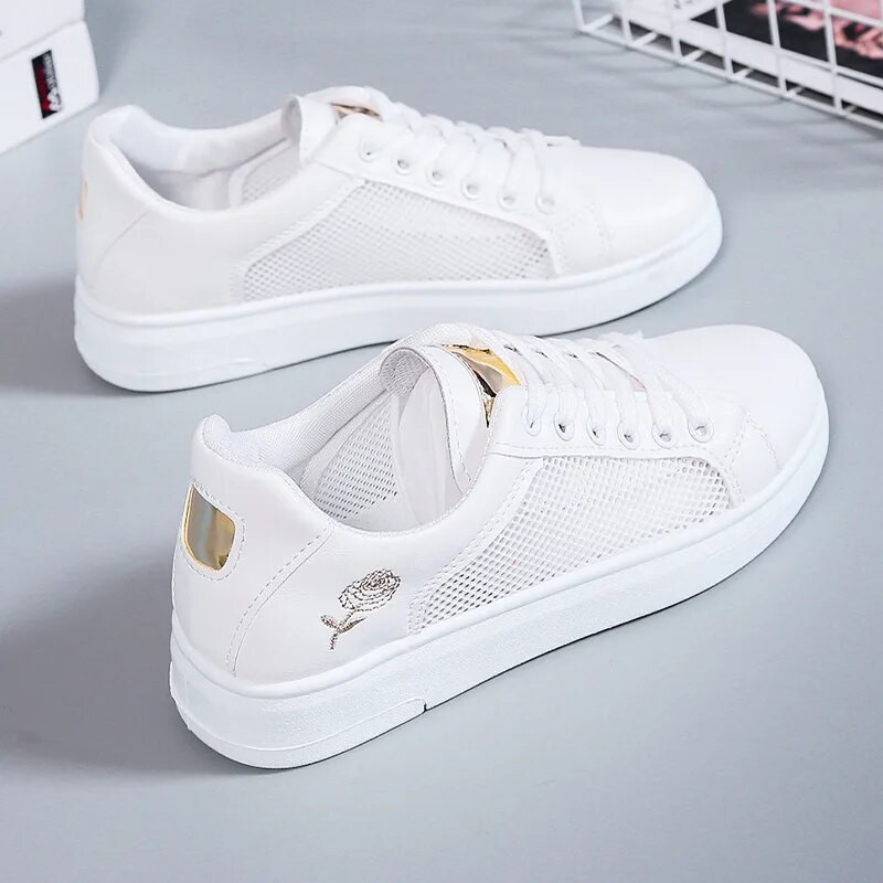 Moodsad valged hingavad naiste jooksujalatsid 2023. aasta kevad-sügis tikitud lilledega paeltega vabaaja tossud Zapatos De Mujer