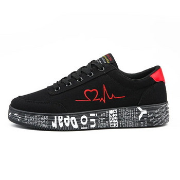 Μόδα Γυναικεία Βουλκανιζέ Παπούτσια Αθλητικά Γυναικεία παπούτσια με κορδόνια Casual Παπούτσια που αναπνέουν Καμβάς Lover Παπούτσια Graffiti Flat Zapatos Hombe
