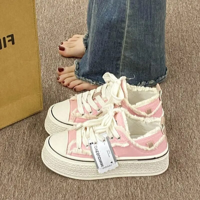 Narmitud lõuendiga tossud naistele Disainer Harajuku kingad Hip Hop Girl Platform tossud Naine Ahastuses kingad Punased Plimsollid