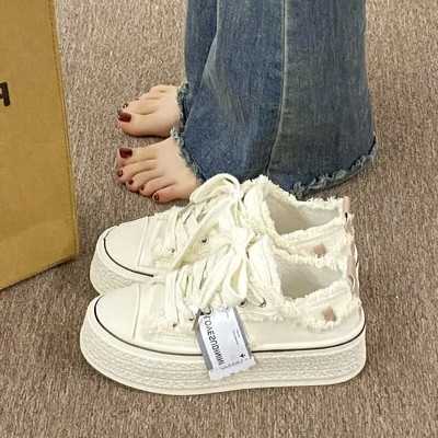 Narmitud lõuendiga tossud naistele Disainer Harajuku kingad Hip Hop Girl Platform tossud Naine Ahastuses kingad Punased Plimsollid