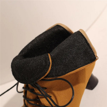 Φθινοπωρινές χειμερινές ψηλοτάκουνες γόβες Γυναικείες μπότες 2023 Νέα μύτη με κορδόνια Κοντές μπότες Flock Γυναικείες λεπτές μπότες λεπτές μπότες Stiletto Μποτάκια