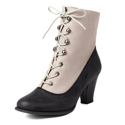 2023 m. Nauji suvarstomi moteriški aukštakulniai batai Keisti „steampunk“ batai Viktorijos laikų kulkšnies batai moteriški apvalūs trumpi batai storu padu