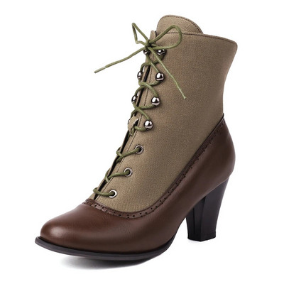 2023 m. Nauji suvarstomi moteriški aukštakulniai batai Keisti „steampunk“ batai Viktorijos laikų kulkšnies batai moteriški apvalūs trumpi batai storu padu