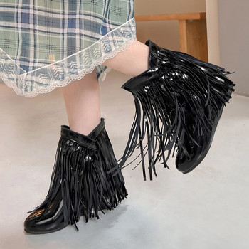 2023 Fashion Ethnic Woman Bohemian Tassle Hidden Moccasin Wedge Μποτάκια με κρόσσια Γυναικεία Slip On Παπούτσια Φθινόπωρο Χειμώνας Νέο