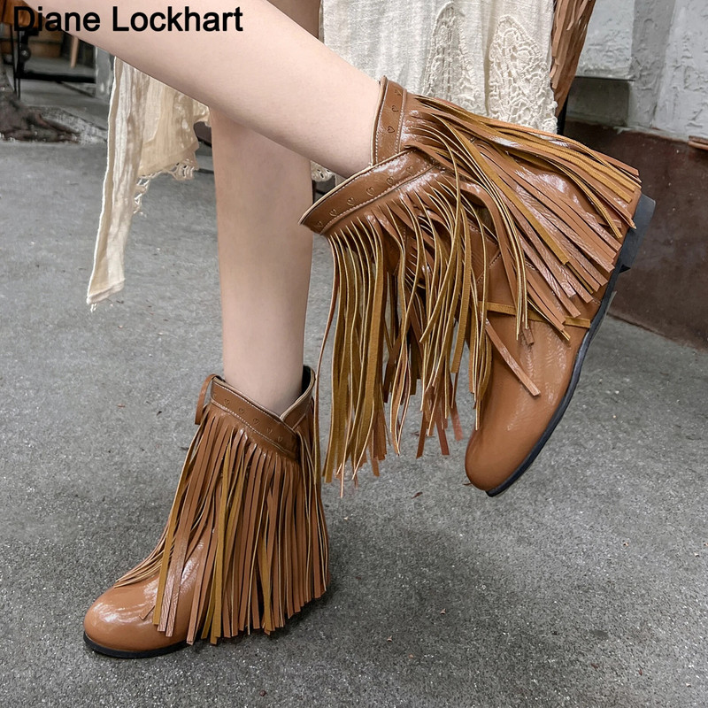 2023 m. mada, etninė moteris, bohemietė, paslėpta mocasin, pleištiniai batai su kutais, moteriški slydimo batai ruduo žiema Nauja