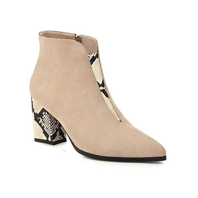 Dámske čižmy so špicatou špičkou a hadím vzorom, členkové čižmy na hrubom podpätku, vysoké podpätky, dámske čižmy na zips, jeseň/zima 2023