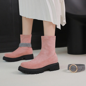 2023 Дамски ботуши на платформа за пролет есен Обувки с приплъзване Дамски ботуши с катарама Ботуши на токчета Femininas Къси чорапи Botas Mujer