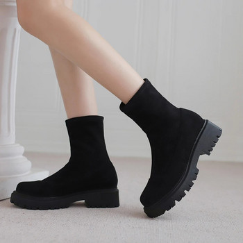 2023 Дамски ботуши на платформа за пролет есен Обувки с приплъзване Дамски ботуши с катарама Ботуши на токчета Femininas Къси чорапи Botas Mujer