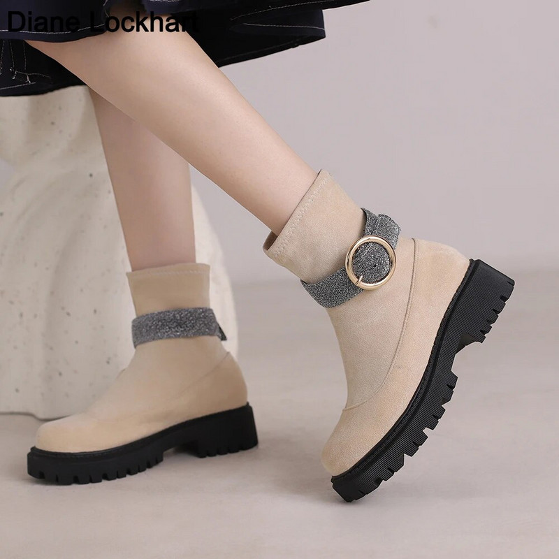 2023 Γυναικείες Μπότες Πλατφόρμας για Ανοιξιάτικα Φθινοπωρινά Παπούτσια Slip On Γυναικεία αγκράφα Μποτάκια Γόβες Γυναικείες Κοντές κάλτσες Botas Mujer