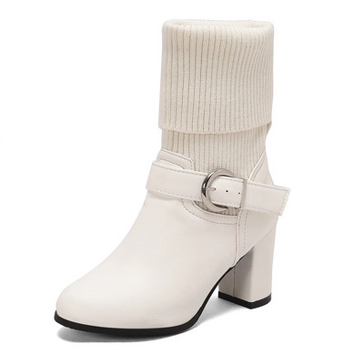 2024 m. rudens žiemos megzti trumpi batai moteriški Nauji kulkšnies kojinės Batai Moteriški madingi kulkšnies sagtis ant aukštakulnių Botas De Mujer