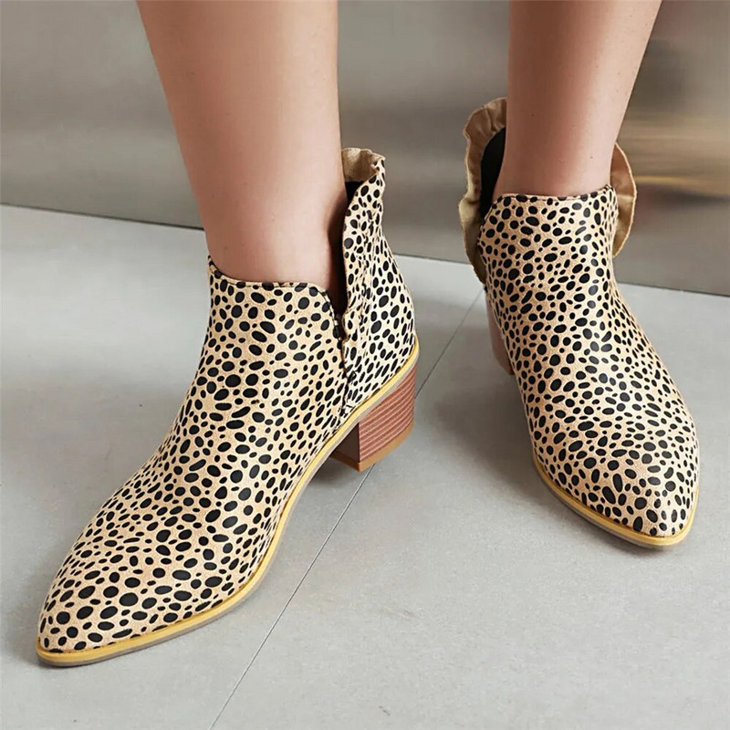 2023 Άνοιξη φθινόπωρο με χοντρές γόβες Κοντές γυναικείες μπότες PU Δερμάτινο V-Cut μυτερό μποτάκι Botas Mujer Slip-on Chelsea Μπότες Μέγεθος 34-43