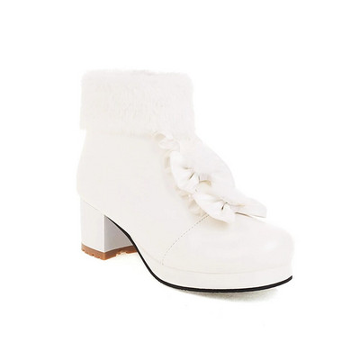 Lolita mergaičių žieminiai batai, rožiniai, moteriški, kailiniai peteliškės su peteliškės mazgai, puikūs moteriški kulkšnies batai japoniški „cosplay“ vakarėlio vestuviniai batai