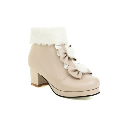 Lolita mergaičių žieminiai batai, rožiniai, moteriški, kailiniai peteliškės su peteliškės mazgai, puikūs moteriški kulkšnies batai japoniški „cosplay“ vakarėlio vestuviniai batai