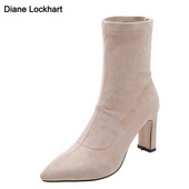 Μόδα Γυναικεία Παπούτσια Ψηλά τακούνια Ελαστικές κάλτσες Γυναικείες μπότες Stretch ύφασμα με μυτερά μποτάκια Παπούτσια Γυναικεία Pumps Μέγεθος 33-45