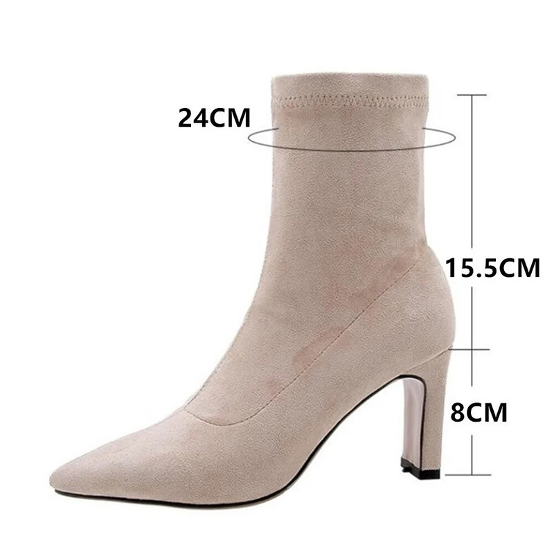 Μόδα Γυναικεία Παπούτσια Ψηλά τακούνια Ελαστικές κάλτσες Γυναικείες μπότες Stretch ύφασμα με μυτερά μποτάκια Παπούτσια Γυναικεία Pumps Μέγεθος 33-45