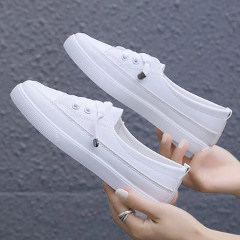 Αθλητικά παπούτσια χαμηλής πλατφόρμας Γυναικεία Παπούτσια Pu Δερμάτινα Walking Sneakers Loafers White Flat Slip On Vulcanize Casual Shoes 2023