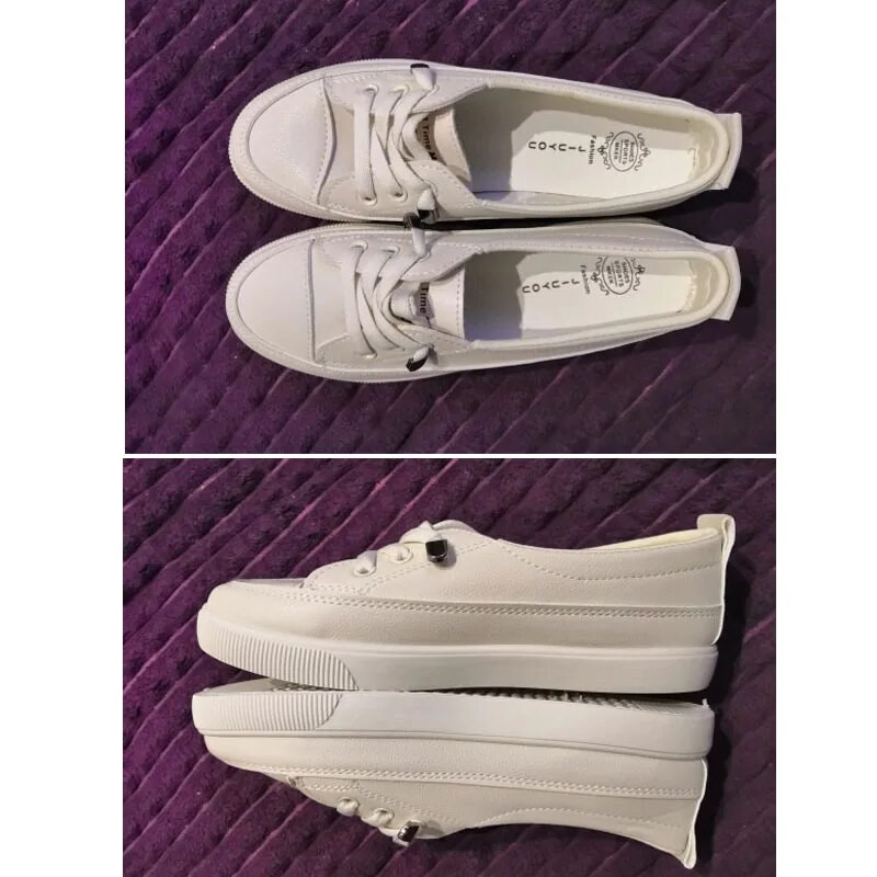 Madala platvormiga tossud naiste kingad Naiste Pu-nahast kõndimistossud, valged tasapinnalised tossud, Vulcanize vabaajajalatsid 2023