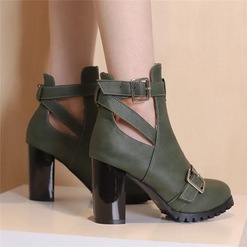 Γυναικείες μπότες Chelsea 2023 Ανοιξιάτικα παπούτσια για το φθινόπωρο Lady Fashion Πλατφόρμα Πόρπη Κοίλα μποτάκια μοτοσικλέτας Γυναικείες αντλίες με χοντρό τακούνι