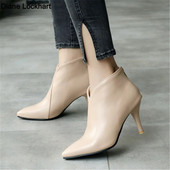 Γυναικεία παπούτσια Μόδα Μεταλλικά φερμουάρ Γυναικεία Μποτάκια Κομψά κοντά βελούδινα σέξι λεπτές γόβες βάρκες Mujer για κορίτσια Μέγεθος 32-43 μπεζ