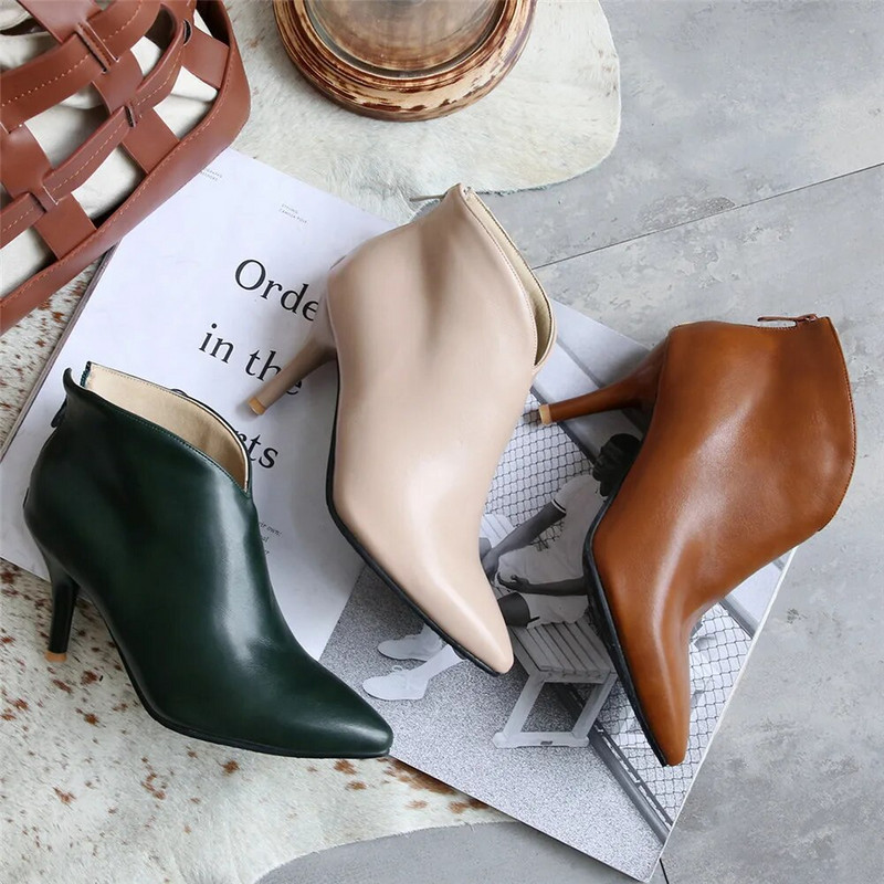 Γυναικεία παπούτσια Μόδα Μεταλλικά φερμουάρ Γυναικεία Μποτάκια Κομψά κοντά βελούδινα σέξι λεπτές γόβες βάρκες Mujer για κορίτσια Μέγεθος 32-43 μπεζ