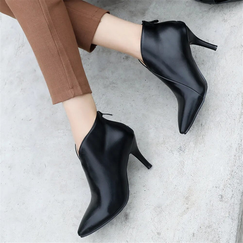 Γυναικεία παπούτσια Μόδα Μεταλλικά φερμουάρ Γυναικεία Μποτάκια Κομψά κοντά βελούδινα σέξι λεπτές γόβες βάρκες Mujer για κορίτσια Μέγεθος 32-43 μπεζ