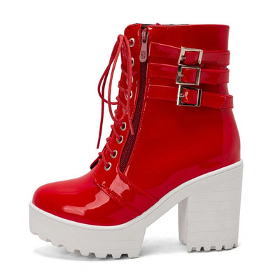 Cipele Ženske motociklističke čizme Jesen Zima Ženske čizme 2023. Elegantne ženske gležnjače Visoke pete Platforme Seksi Botas kopča Bijela