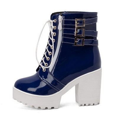 Cipele Ženske motociklističke čizme Jesen Zima Ženske čizme 2023. Elegantne ženske gležnjače Visoke pete Platforme Seksi Botas kopča Bijela