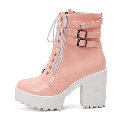 Cipele Ženske motociklističke čizme Jesen Zima Ženske čizme 2023. Elegantne ženske gležnjače Visoke pete Platforme Seksi Botas kopča Bijela