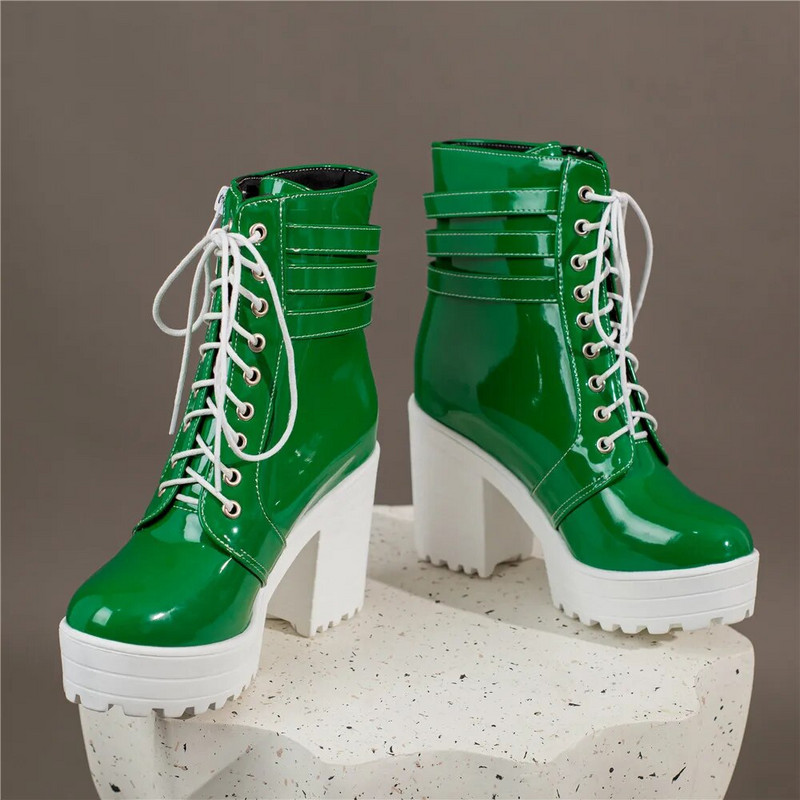 Cipele Ženske motociklističke čizme Jesen Zima Ženske čizme 2023. Elegantne ženske gležnjače Visoke pete Platforme Seksi Botas kopča Bijela