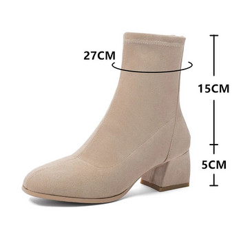 2023 Νέα Μποτάκια Γυναικεία Μόδα με τετράγωνα παπούτσια Flock Χειμερινές κοντές μπότες Άνετα γυναικεία παπούτσια με τετράγωνο τακούνι με φερμουάρ31-43