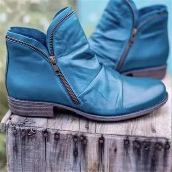 Γυναικείες μπότες Νέα δερμάτινα μποτάκια ίσια παπούτσια Φθινοπωρινά χειμωνιάτικα μποτάκια χιονιού Πλατφόρμα με φερμουάρ Πανκ μπότες τετράγωνο τακούνι Γυναικεία παπούτσια