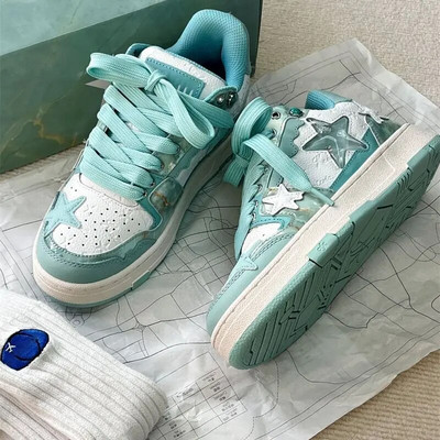 Moteriški riedlenčių batai džinsiniai žalios spalvos sportbačiai su žvaigždute Moteriški prabangūs batai lauke, moteriški guminiai Zapatos Mujer vulkanizuoti batai