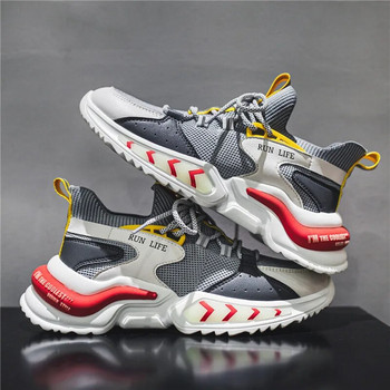 Мъжки обувки 2023 нови мъжки спортни обувки с дебела подметка с мрежеста повърхност, светещи маратонки за бягане, дишащи и удобни ежедневни обувки