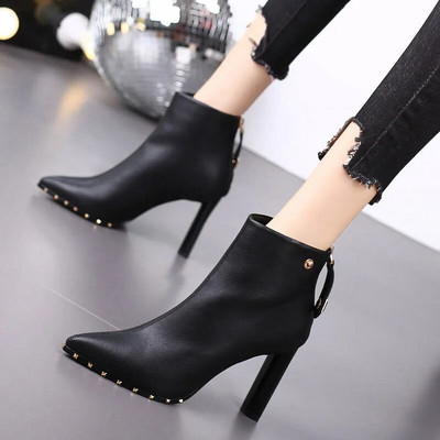 Short Shoes for Woman Studded Women`s Ankle Boots Pointed Toe Booties Very High Heels Heeled Footwear Sexy Sale New In Hot Y2k