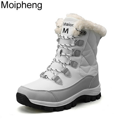 Moipheng Μποτάκια Γυναικεία Χειμερινά Παπούτσια Διατηρούνται ζεστά Αντιολισθητικά Μαύρα Μποτάκια Χιονιού Γυναικείες μπότες με κορδόνια Plus μέγεθος 41 Μπότες Chaussures Femme