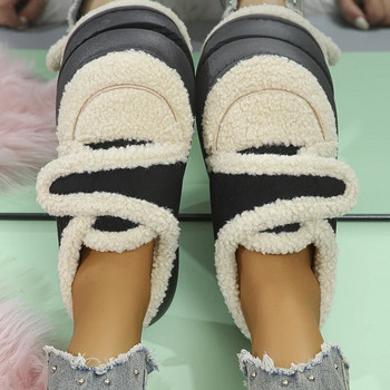 Ζεστά γυναικεία παπούτσια με βαμβακερά μαλλί αρνί 2023 Νέες πλακέ χοντρές βελούδινες χειμερινές μπότες Γυναικείες αντιολισθητικές μπότες χιονιού με χοντρό κάτω μέρος