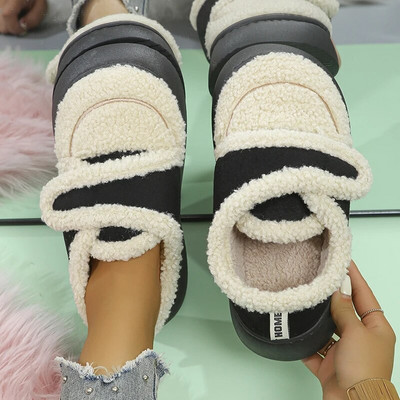 Warm Lamb Wool Cotton Padded Shoes Women 2023 New Flat Thicken Plush Winter Boots Woman Non Slip Thick Bottom Ankle Snow Boots