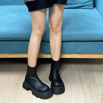 Μπότες πλατφόρμας 2023 Γοτθικές κοντές μπότες μόδας με φερμουάρ στην πλάτη Μποτάκια πλατφόρμα με χοντρή σόλα Γυναικεία μποτάκια Chelsea