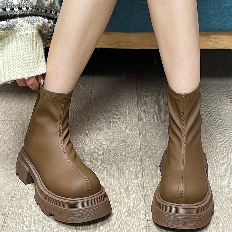 2023 m. Platforminiai Batai Gotikiniai Trumpi Batai Madingi Nugara Užtrauktukai Kulkšnies Batai Platforma Storas Padas Moteriški Chelsea Bateliai