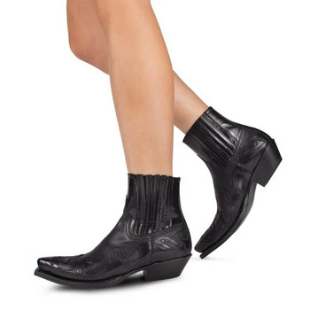 2023 Западни каубойски ботуши за мъже, жени, размер 35-48, дизайн на бродерия, остри обувки, мъжки боти до глезена, унисекс кожени ботуши