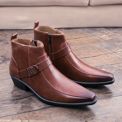2022 m. nauji vyriški retro stiliaus kaubojiški batai odiniai batai Chelsea batai smailia nosimi Vyriški batai su užtrauktuku Vyriški kulkšnies batai rudeniniai žieminiai batai