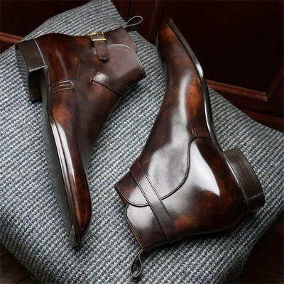 Нови мъжки боти до глезена Кафяви черни класически модни бизнес обувки за мъже с каишка с катарама с безплатна доставка Zapatillas Hombre