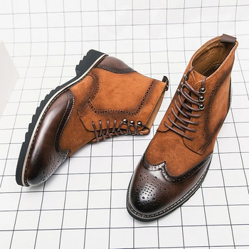 Британски боти до глезена Мъжки обувки Модни ретро PU шевове от изкуствен велур Brock Carving с връзки Класически ежедневни улични ежедневни CP366