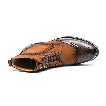 Британски боти до глезена Мъжки обувки Модни ретро PU шевове от изкуствен велур Brock Carving с връзки Класически ежедневни улични ежедневни CP366