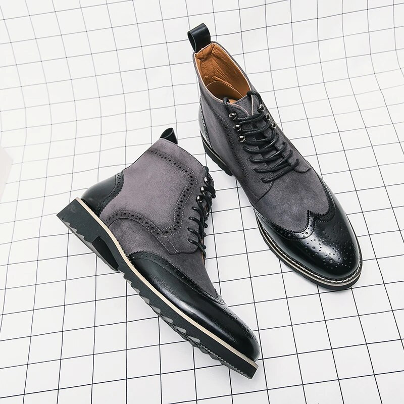 Didžiosios Britanijos kulkšnies batai Vyriški batai madingi retro PU susiuvimai dirbtinė zomša Brock raižyti nėriniai Klasikiniai kasdieniai gatvės kasdieniai CP366