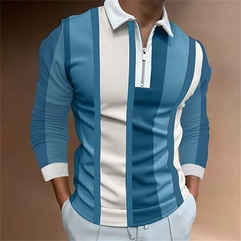 Тениски Мъжки мъжки поло с ревер Корейски бизнес дълъг ръкав Модни обикновени четвъртити цип Пролетни и летни горнища Спортно облекло Тениска
